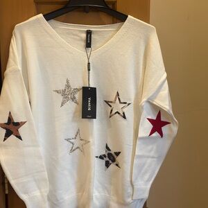 Venti 6 mid weight v neck sweater with stars